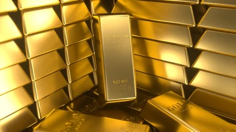 Gold bars stacked in a stack, 3D animation Stock Footage 261806660