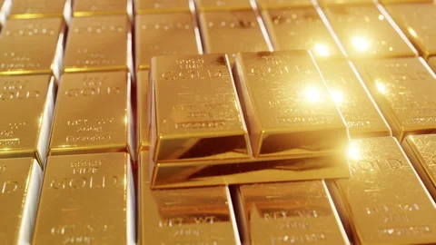 Gold bars stacked together, symbolizing wealth luxury investment opportunities Stock Footage 299598514