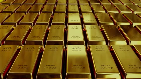 Gold bars Stacked Track shot,Stack of Gold Bullion Bars, Fine Gold of 1000 grams Stock Footage 232956105