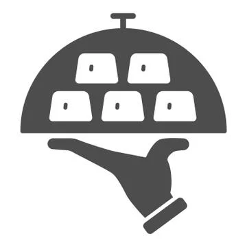 Gold bars on tray solid icon, finance concept, wealth on covered tray sign on Illustrazione stock