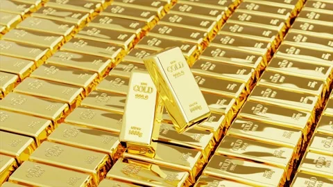 Gold bars in treasury moving left to right. 3d render Stock-Footage 278358813