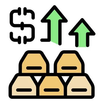 Gold bars value increasing depicted with upward arrows and dollar sign Stock Illustration