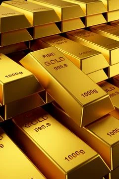 Gold bars for website banner. 3D rendering of gold bars. Stock Illustration