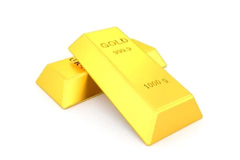 Gold bars on white background. 3D rendering. Stock Illustration