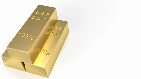 The gold bars on white background 3d rendering Stock Illustration