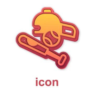 Gold Baseball bat with ball, hat icon isolated on white background. Vector イラスト素材