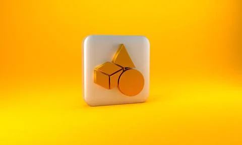 Gold Basic geometric shapes icon isolated on yellow background. Silver square Stock Illustration