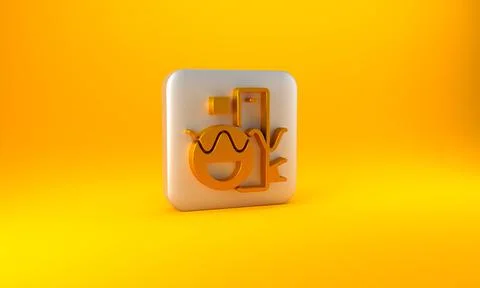 Gold Basic geometric shapes icon isolated on yellow background. Silver square 스톡 일러스트