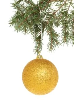 Gold bauble in tree Stock Photos