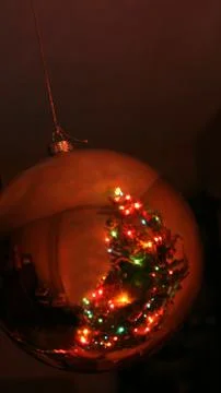 Gold bauble tree reflection Stock Photos