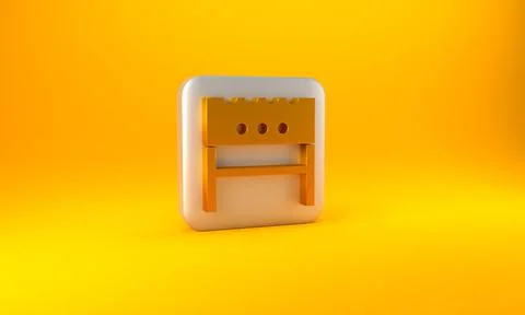 Gold BBQ brazier icon isolated on yellow background. Silver square button. 3D Stock Illustration