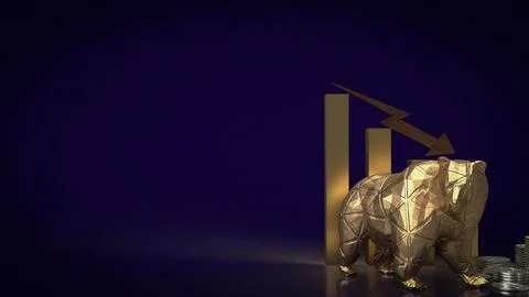 The gold bear and chart  arrow down for business concept 3d rendering Stock Illustration