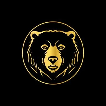 Gold Bear head icon isolated on black background Stock Illustration