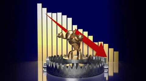 Gold bear in trap and chart arrow down for business concept 3d rendering Stock Illustration