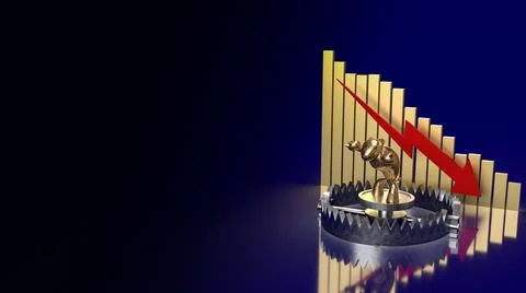 Gold bear in trap and chart arrow down for business concept 3d rendering Stock Illustration