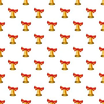 Gold bell with red bow pattern Stock Illustration