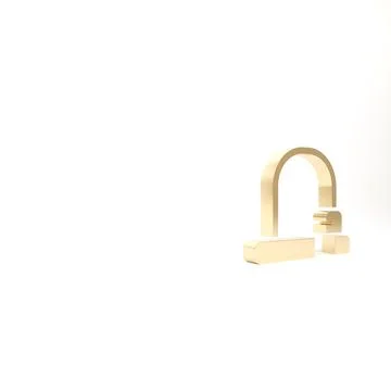 Gold Bicycle lock U shaped industrial icon isolated on white background. 3d i 스톡 일러스트