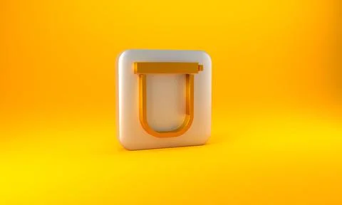 Gold Bicycle lock U shaped industrial icon isolated on yellow background. Sil Stock Illustration