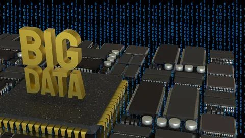 The Gold Big DATA on PCB board for technology concept 3d Rendering. Stockillustratie