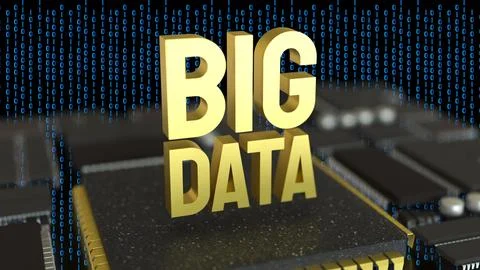 The Gold Big DATA on PCB board for technology concept 3d Rendering. Illustrazione stock