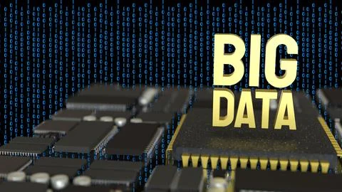 The Gold Big DATA on PCB board for technology concept 3d Rendering. Stock Illustration