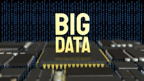 The Gold Big DATA on PCB board for technology concept 3d Rendering. Illustrazione stock