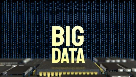 The Gold Big DATA on PCB board for technology concept 3d Rendering. Stock Illustration