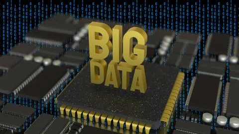 The Gold Big DATA on PCB board for technology concept 3d Rendering. Stock Illustration