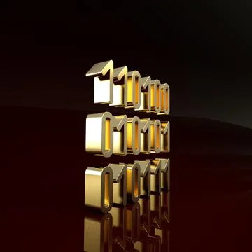 Gold Binary code icon isolated on brown background. Minimalism concept. 3d il Stock Illustration