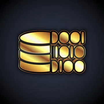 Gold Binary code icon isolated on black background. Vector Illustrazione stock