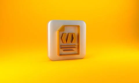 Gold Binary code icon isolated on yellow background. Silver square button. 3D Illustrazione stock