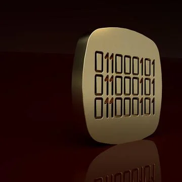 Gold Binary code icon isolated on brown background. Minimalism concept. 3D Stock Illustration