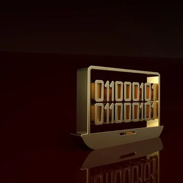 Gold Binary code icon isolated on brown background. Minimalism concept. 3D Stock Illustration