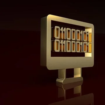 Gold Binary code icon isolated on brown background. Minimalism concept. 3D Illustrazione stock