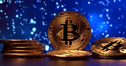 GOLD Bitcoin Background. Crypto currency Bitcoin, BTC. Blockchain finance, DEFI Видео 152960202