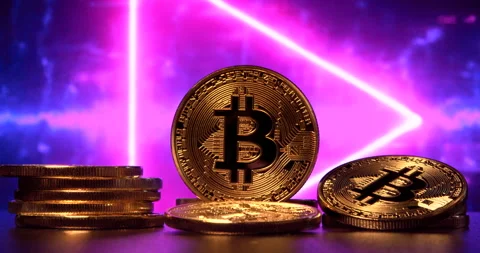 GOLD Bitcoin Background. Crypto currency Bitcoin, BTC. Blockchain finance, DEFI Video stock 152960548