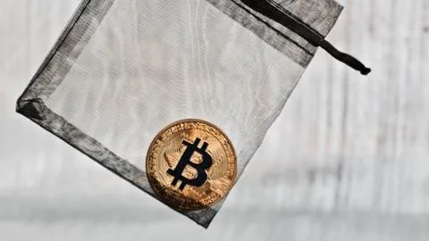 Gold bitcoin in bag Stock Photos