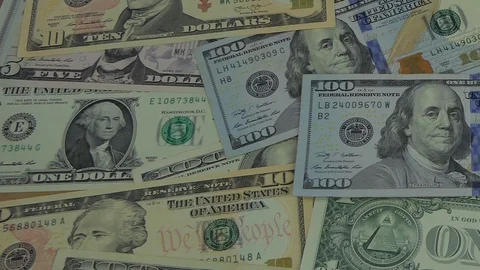 Gold Bitcoin on banknotes US dollars. Stock-Footage 88230555