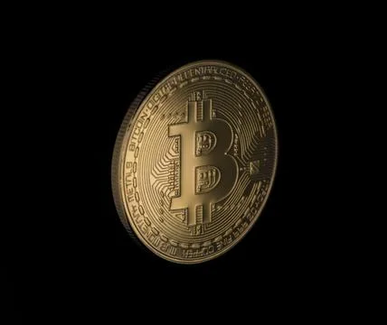 Gold bitcoin on a black background, close-up. electronic money isolated Stock Illustration