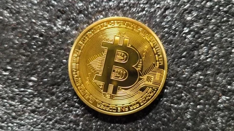 Gold Bitcoin, Btc, Bit Coin, coin, Crypto, rotating Stock Footage 283498803