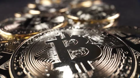 Gold Bitcoin - BTC - Bit Coin. Cryptocurrency Stock Footage 297749439
