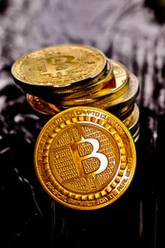 Gold bitcoin coin composition Stock Photos