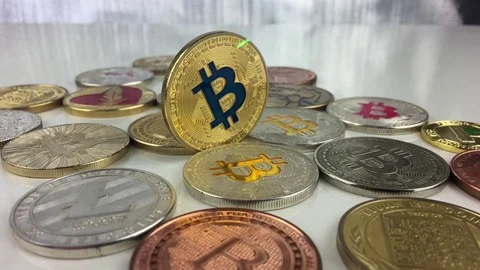 Gold bitcoin coin Stock Footage 76999815