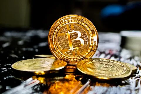 Gold bitcoin coin Stock Photos