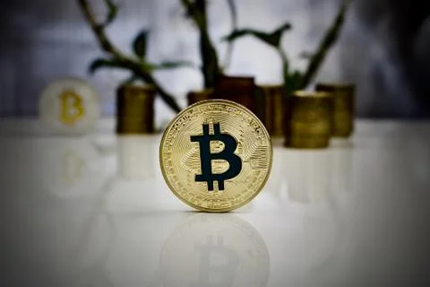 Gold bitcoin coin Stock Photos