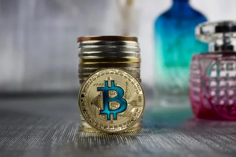 Gold bitcoin coin Stock Photos