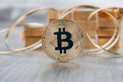 Gold bitcoin coin Stock Photos