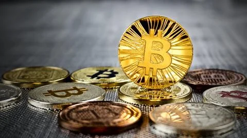 Gold bitcoin coin Stock Photos