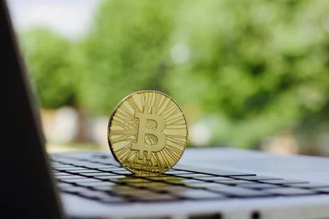 Gold bitcoin coin Stock Photos