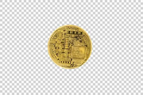Gold Bitcoin coin reverse side circuit design isolated PNG Stock Photos
